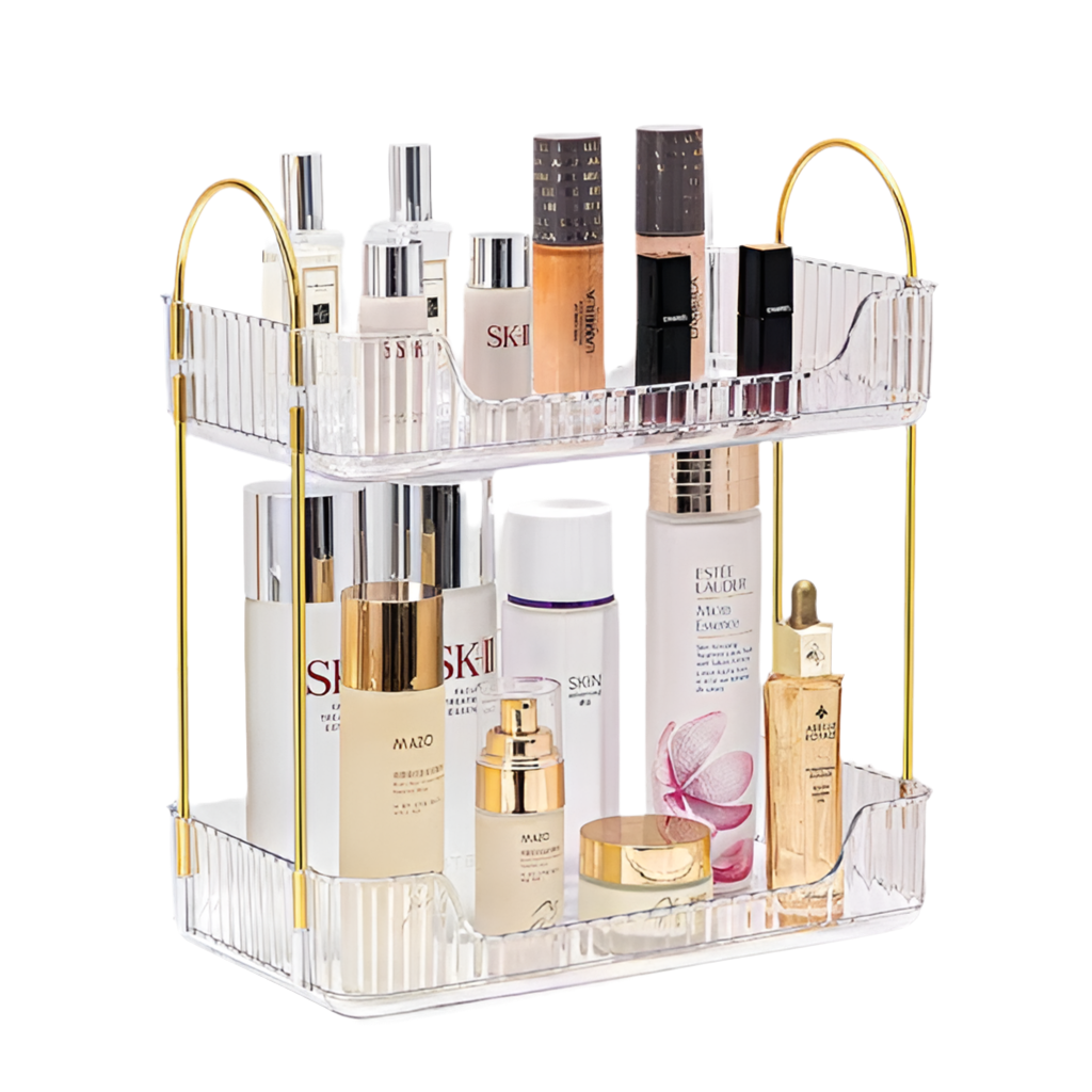 מדף אחסון שקוף למוצרי קוסמטיקה 2 קומות