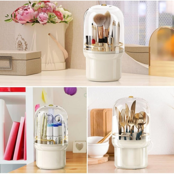 קופסת אחסון מסותבבת עם מכסה למוצרי קוסמטיקה