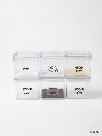 סט 12 קופסאות אקריל פלוס מגש פלוס מדבקות שקופות