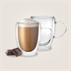 זוג כוסות כפולות זכוכית עם ידית